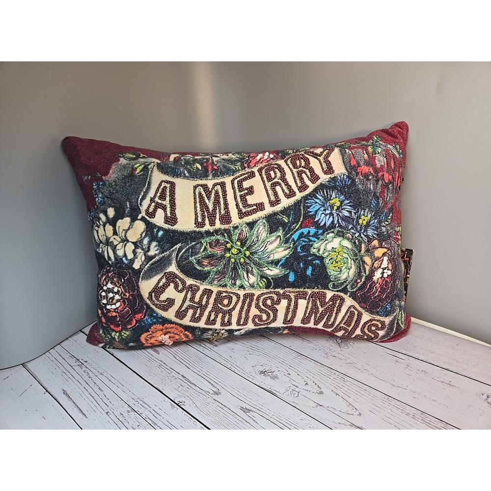 New John Derian for Target Merry Christmas Floral Pillow 2025 Embroidery Beaded